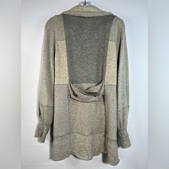 Burning Torch Womens Recycled Cashmere Light Grey Patchwork Collared Cardigan M - Picture 5 of 9